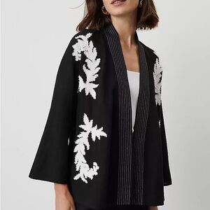 Ann Taylor Black  Floral Beaded Kimono  with Embroidery